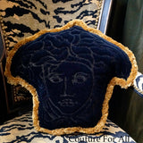 NEW $595 VERSACE HOME Black MEDUSA HEAD SHAPED Gold Fringe Cushion ACCENT PILLOW