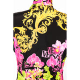 40 NEW $4,595 VERSACE Runway Black PINK ORCHID LOGO PRINT Shirt Pleated DRESS
