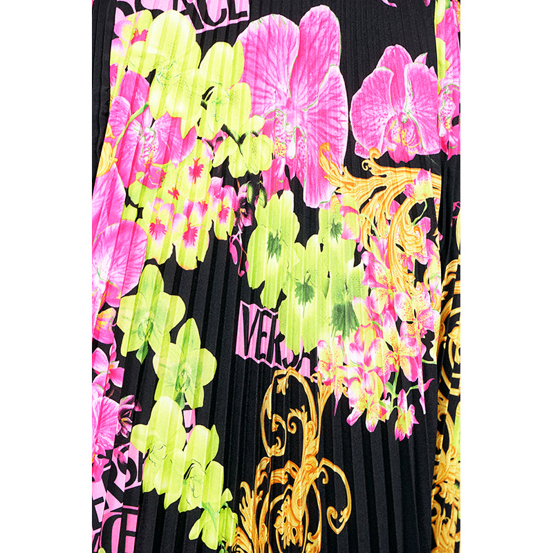 40 NEW $4,595 VERSACE Runway Black PINK ORCHID LOGO PRINT Shirt Pleated DRESS