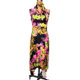 40 NEW $4,595 VERSACE Runway Black PINK ORCHID LOGO PRINT Shirt Pleated DRESS