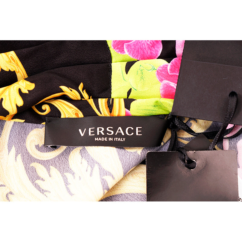 40 NEW $4,595 VERSACE Runway Black PINK ORCHID LOGO PRINT Shirt Pleated DRESS