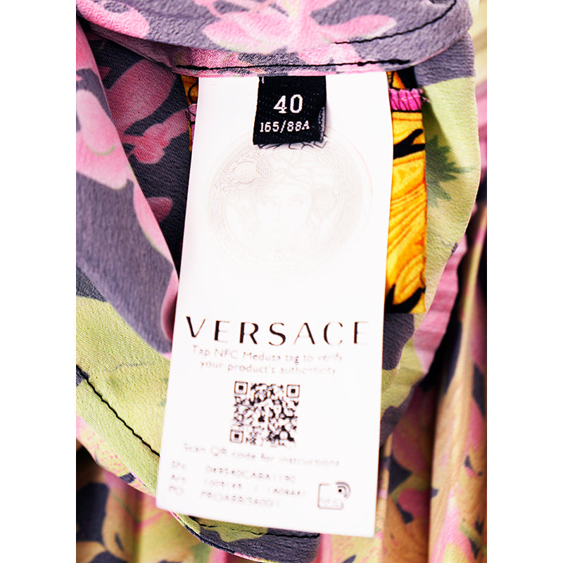 40 NEW $4,595 VERSACE Runway Black PINK ORCHID LOGO PRINT Shirt Pleated DRESS