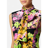 40 NEW $4,595 VERSACE Runway Black PINK ORCHID LOGO PRINT Shirt Pleated DRESS