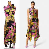 40 NEW $4,595 VERSACE Runway Black PINK ORCHID LOGO PRINT Shirt Pleated DRESS