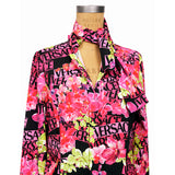 40 NEW $4,875 VERSACE Runway Black PINK ORCHID LOGO PRINT Shirt Midi DRESS