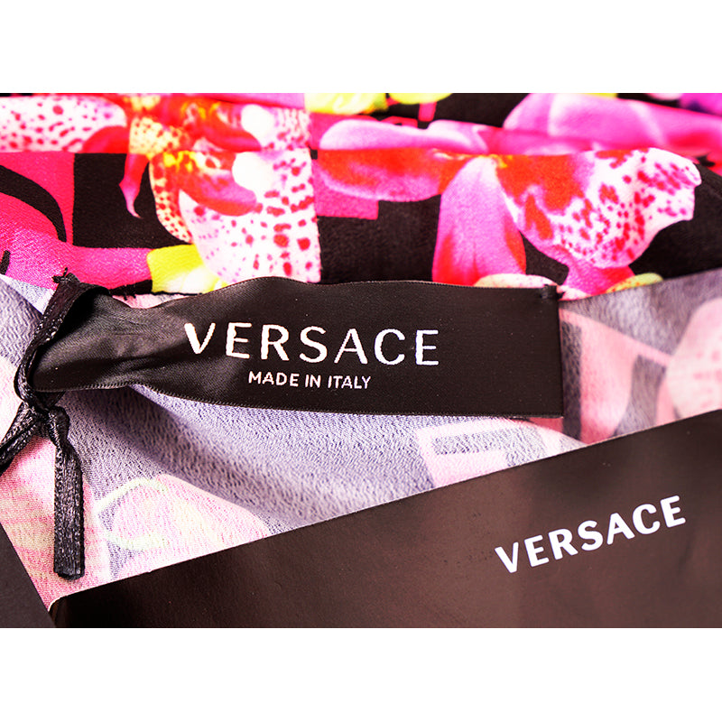 40 NEW $4,875 VERSACE Runway Black PINK ORCHID LOGO PRINT Shirt Midi DRESS