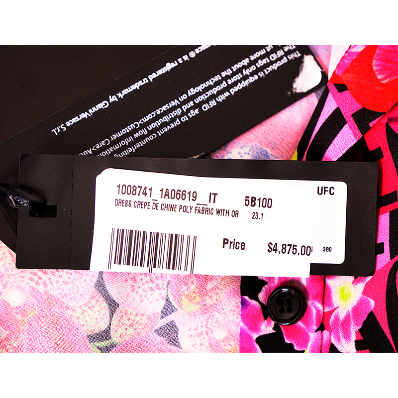 40 NEW $4,875 VERSACE Runway Black PINK ORCHID LOGO PRINT Shirt Midi DRESS
