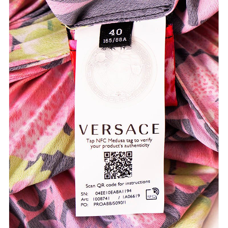 40 NEW $4,875 VERSACE Runway Black PINK ORCHID LOGO PRINT Shirt Midi DRESS