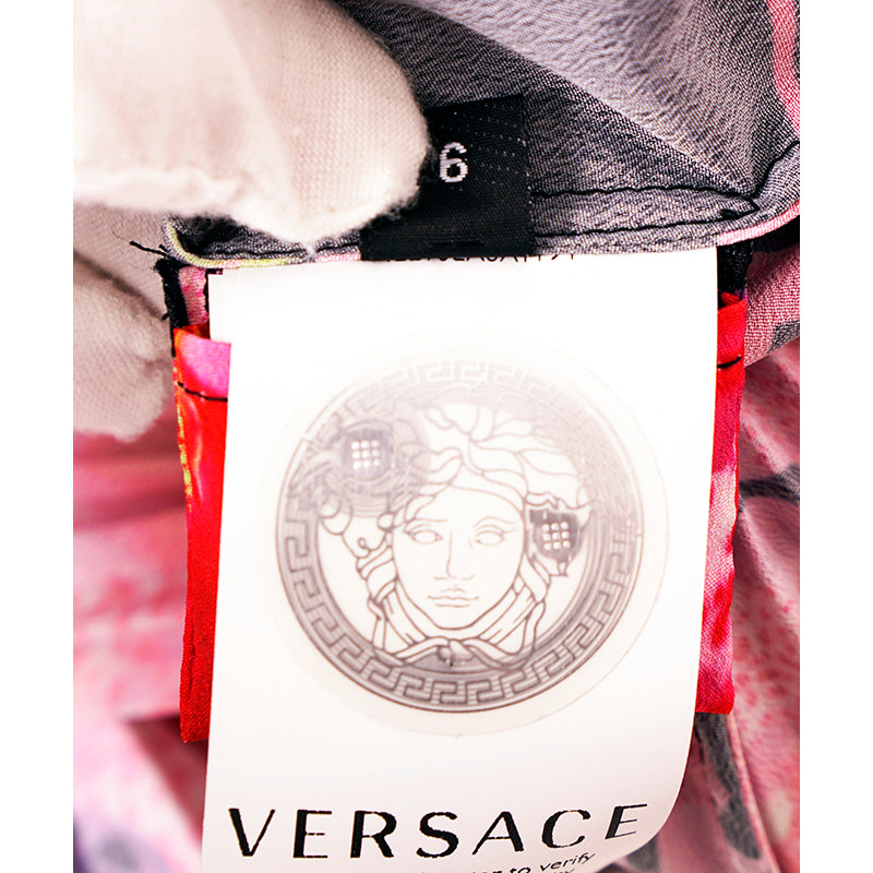40 NEW $4,875 VERSACE Runway Black PINK ORCHID LOGO PRINT Shirt Midi DRESS