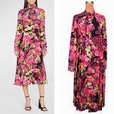 40 NEW $4,875 VERSACE Runway Black PINK ORCHID LOGO PRINT Shirt Midi DRESS