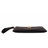 NEW $850 VERACE Black Grainy Leather GOLD LA MEDUSA LOGO Pouch Wristlet BAG NWT