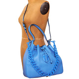 NEW $2325 VERSACE Blue Leather LA MEDUSA Drawstring Bucket BAG CHAIN & 2 STRAPS