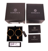 NEW $650 VERSACE Gold Tone Brass MEDUSA LOGO Large HOOP Pierced DANGLE EARRINGS