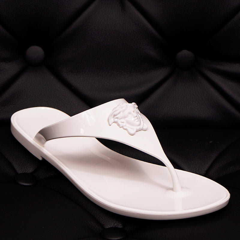 sz 38 NEW $295 VERSACE White Rubber LA MEDUSA LOGO Flip Flops Pool JELLY SANDALS