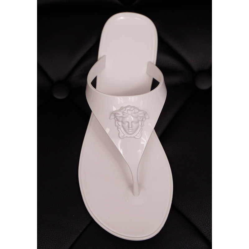 sz 38 NEW $295 VERSACE White Rubber LA MEDUSA LOGO Flip Flops Pool JELLY SANDALS