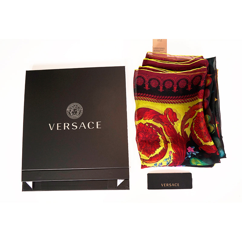 NEW $575 VERSACE Runway Heart Print SHEER SILK CHIFFON Baroque Border Big SCARF