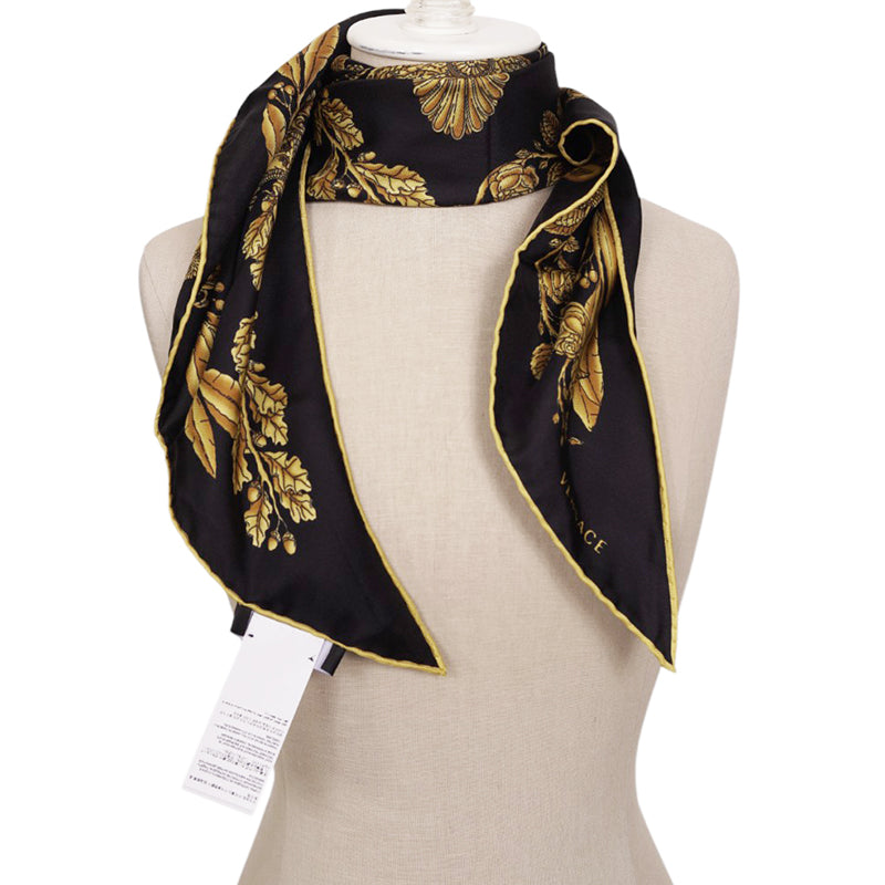 NEW $450 VERSACE Black GOLD MASCHERA BAROQUE MEDUSA HEAD Logo Print SCARF NIB