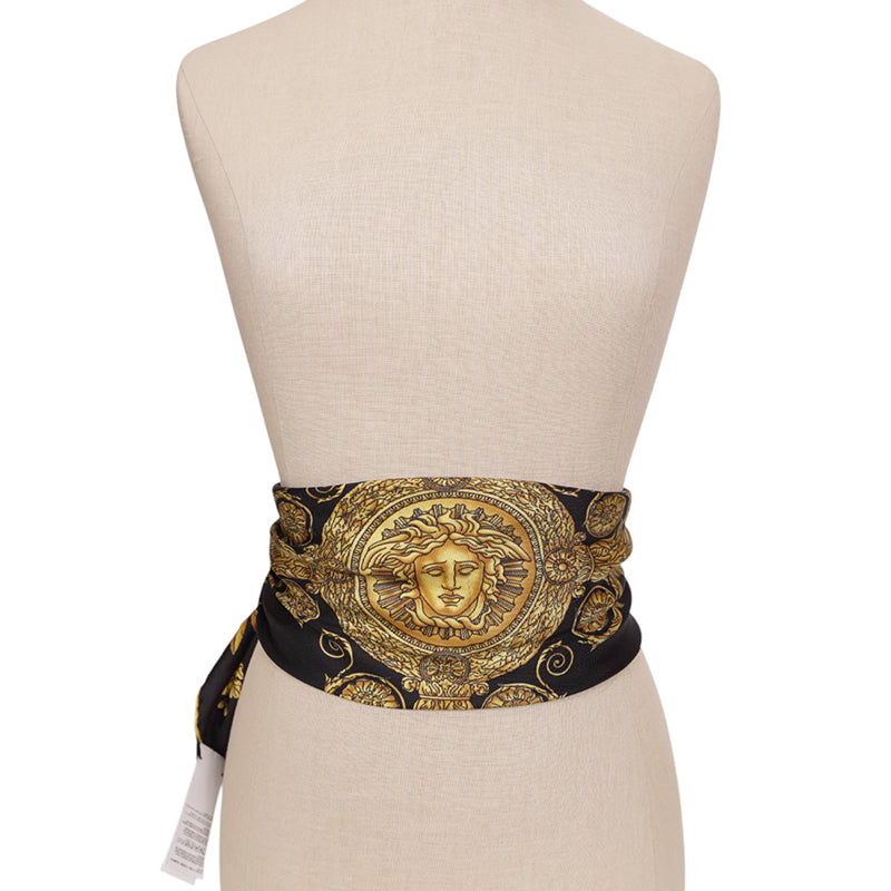 NEW $450 VERSACE Black GOLD MASCHERA BAROQUE MEDUSA HEAD Logo Print SCARF NIB