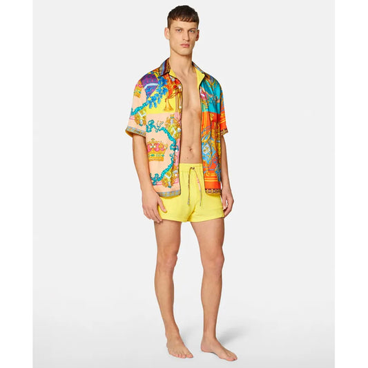3 US XS NEW $550 VERSACE Men's Yellow TERRY CLOTH Royalty Baroque SWIM SHORTS