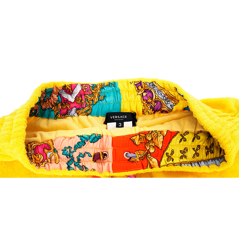 3 US XS NEW $550 VERSACE Men's Yellow TERRY CLOTH Royalty Baroque SWIM SHORTS