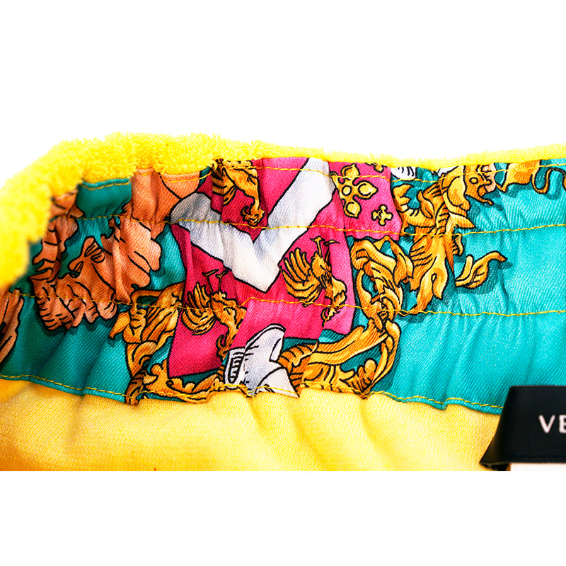 3 US XS NEW $550 VERSACE Men's Yellow TERRY CLOTH Royalty Baroque SWIM SHORTS