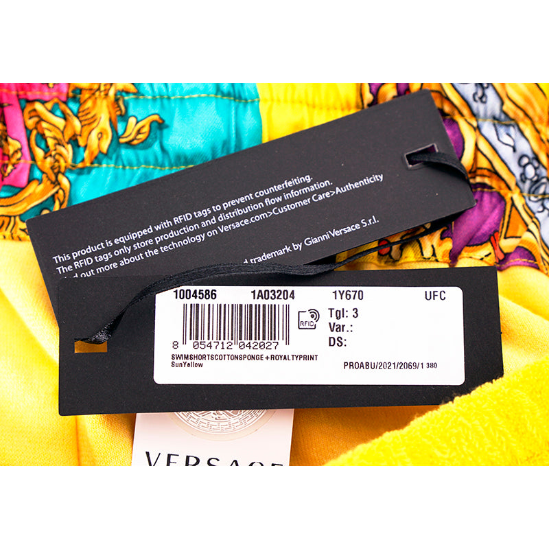 3 US XS NEW $550 VERSACE Men's Yellow TERRY CLOTH Royalty Baroque SWIM SHORTS