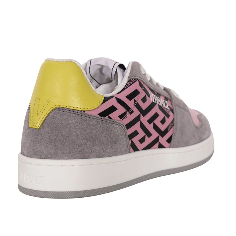 38 NEW $995 VERSACE Woman's Gray Suede PINK LA GRECA Leather Low Top SNEAKERS