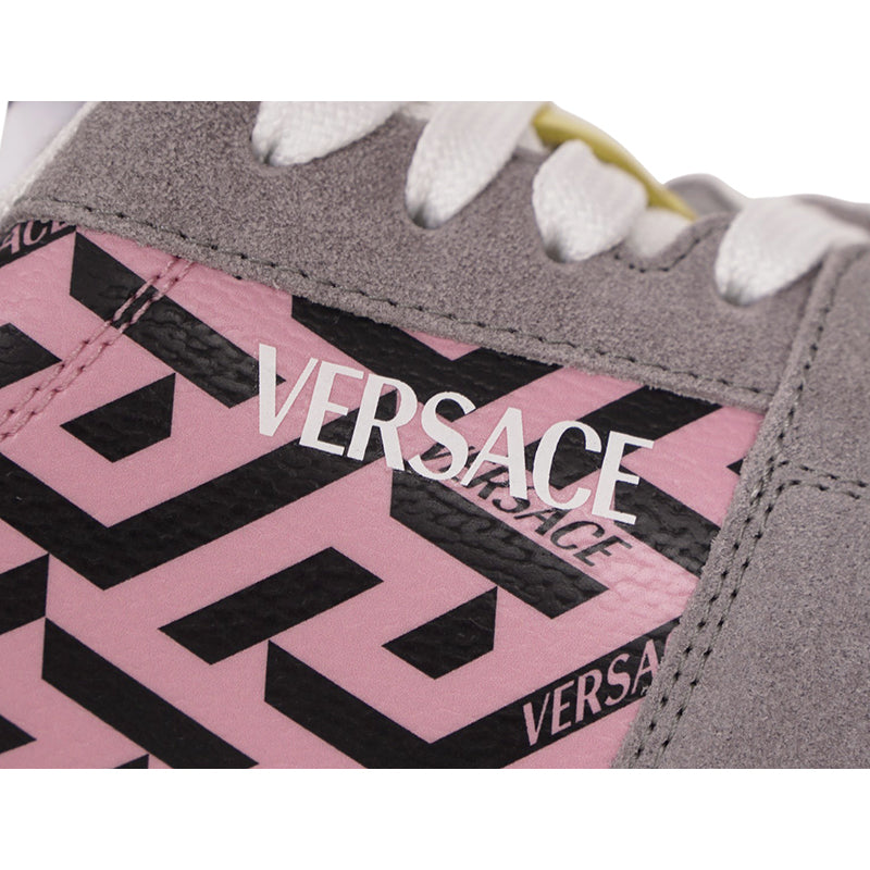 38 NEW $995 VERSACE Woman's Gray Suede PINK LA GRECA Leather Low Top SNEAKERS
