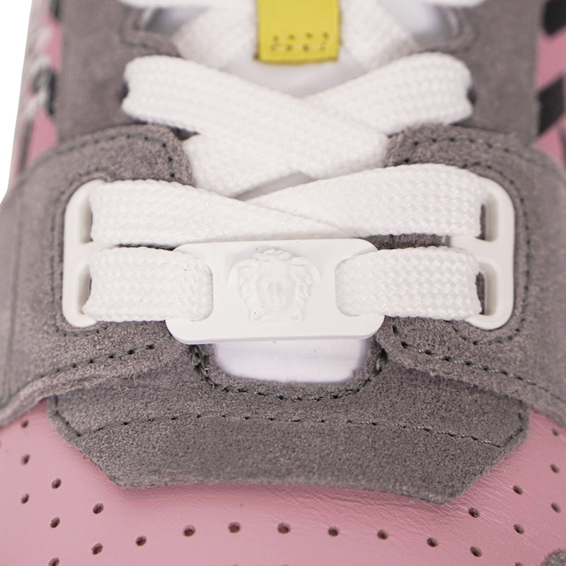 38 NEW $995 VERSACE Woman's Gray Suede PINK LA GRECA Leather Low Top SNEAKERS