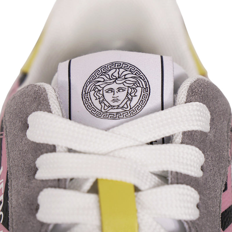 38 NEW $995 VERSACE Woman's Gray Suede PINK LA GRECA Leather Low Top SNEAKERS