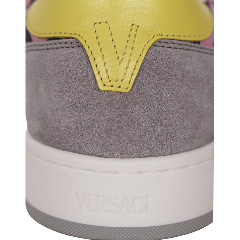 38 NEW $995 VERSACE Woman's Gray Suede PINK LA GRECA Leather Low Top SNEAKERS