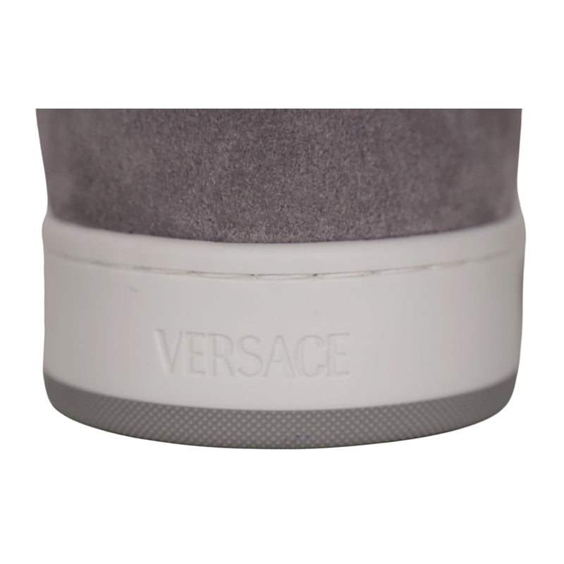 38 NEW $995 VERSACE Woman's Gray Suede PINK LA GRECA Leather Low Top SNEAKERS