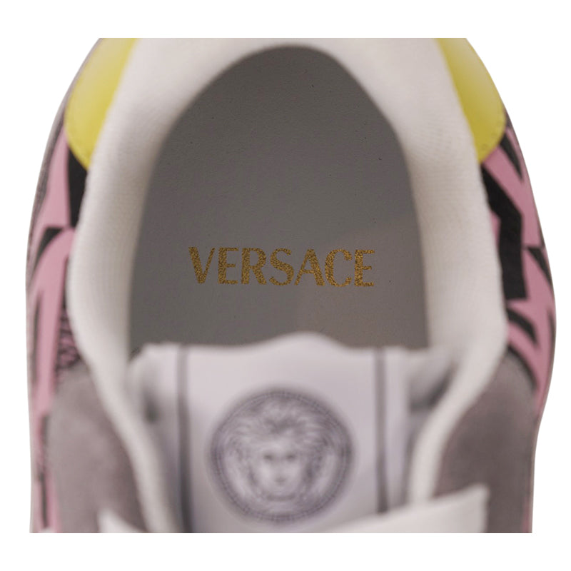 38 NEW $995 VERSACE Woman's Gray Suede PINK LA GRECA Leather Low Top SNEAKERS