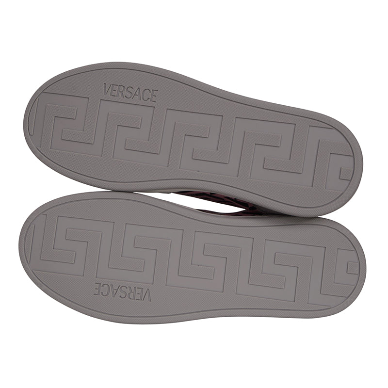 38 NEW $995 VERSACE Woman's Gray Suede PINK LA GRECA Leather Low Top SNEAKERS