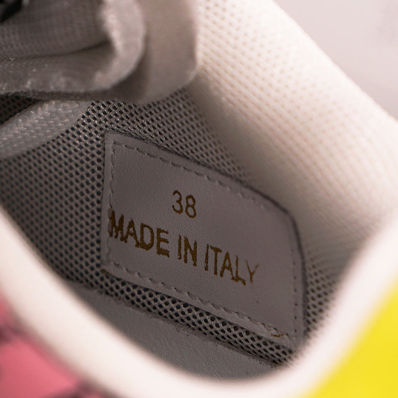 38 NEW $995 VERSACE Woman's Gray Suede PINK LA GRECA Leather Low Top SNEAKERS