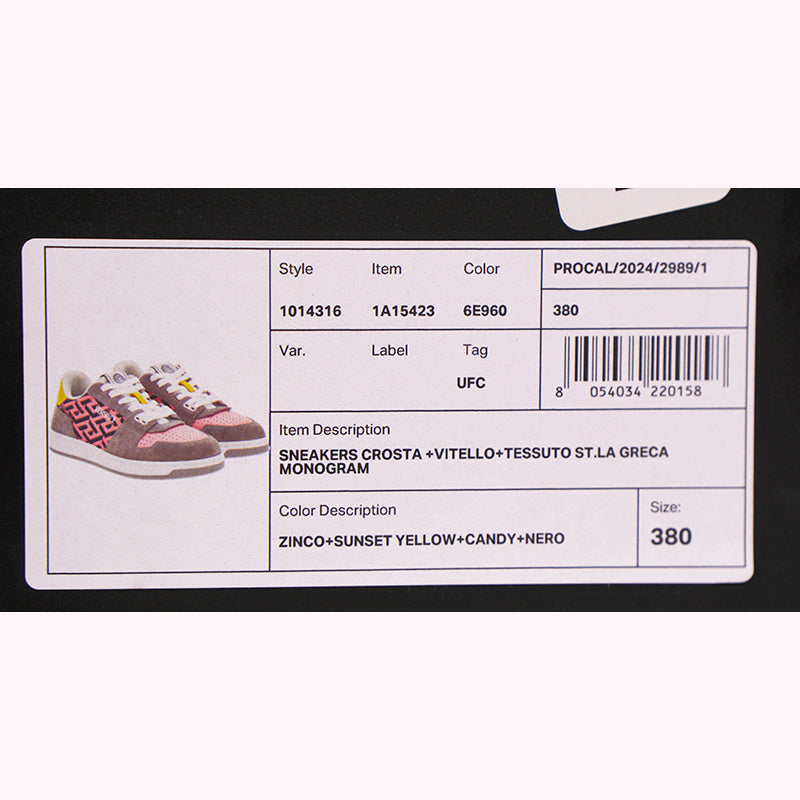 38 NEW $995 VERSACE Woman's Gray Suede PINK LA GRECA Leather Low Top SNEAKERS