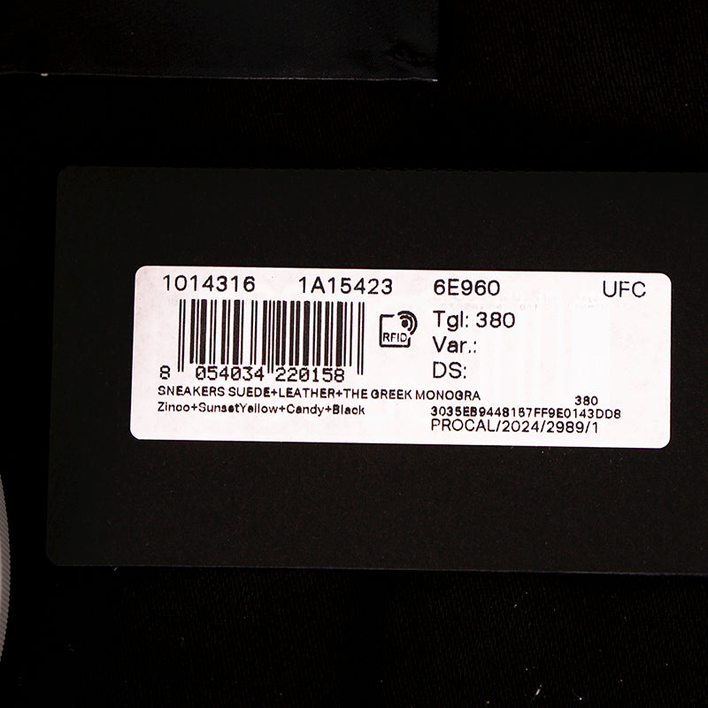 38 NEW $995 VERSACE Woman's Gray Suede PINK LA GRECA Leather Low Top SNEAKERS