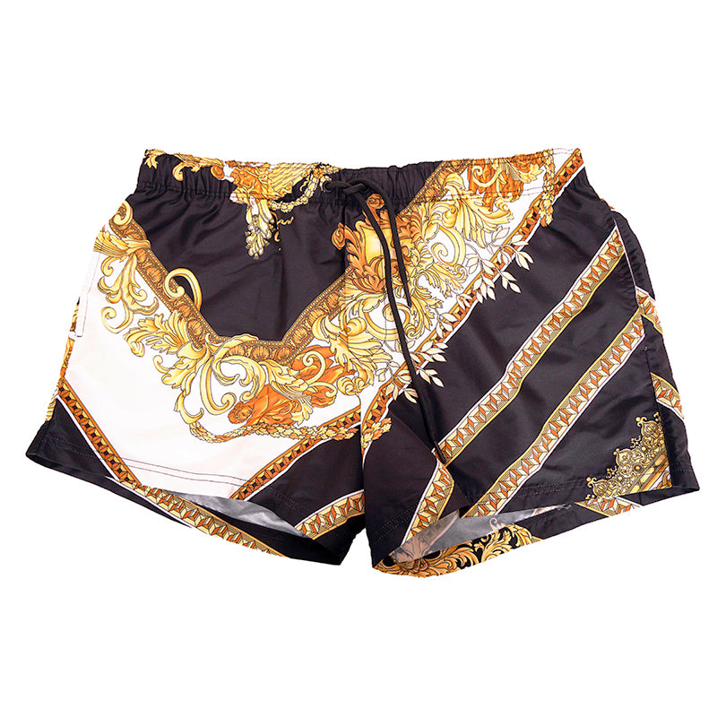 6 US XL NEW $500 VERSACE Men's Black White Renaissance BAROQUE PRINT SWIM SHORTS