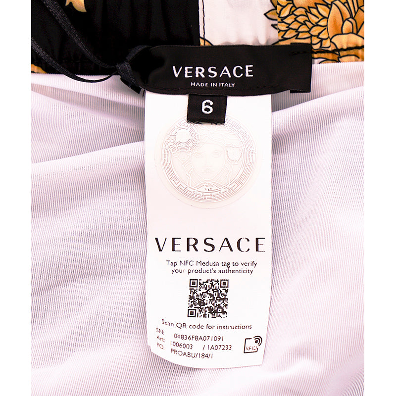 6 US XL NEW $500 VERSACE Men's Black White Renaissance BAROQUE PRINT SWIM SHORTS