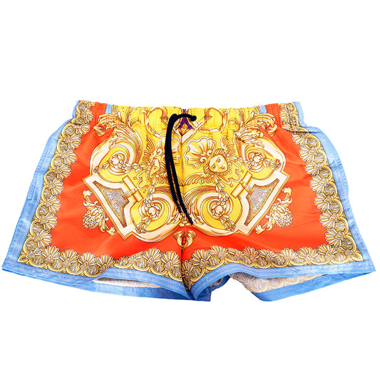 5/6 US L/XL NEW $575 VERSACE Men's Orange Yellow BAROCCO GODDESS PRINT SWIM SHORTS