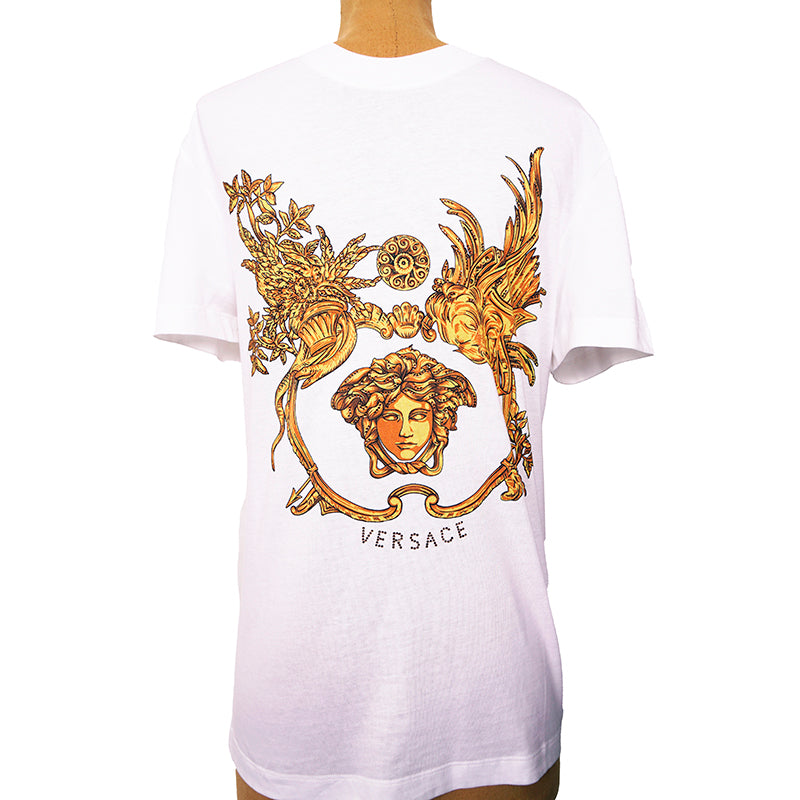 sz XS/3XL NEW $900 VERSACE Men's White MEDUSA CRYSTAL BAROQUE LOGO Crew Neck T-SHIRT