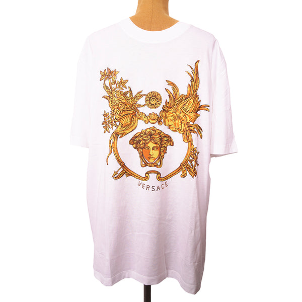 sz XS/3XL NEW $900 VERSACE Men's White MEDUSA CRYSTAL BAROQUE LOGO Crew Neck T-SHIRT