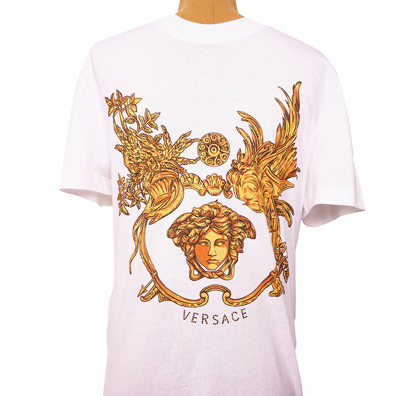 sz XS/3XL NEW $900 VERSACE Men's White MEDUSA CRYSTAL BAROQUE LOGO Crew Neck T-SHIRT