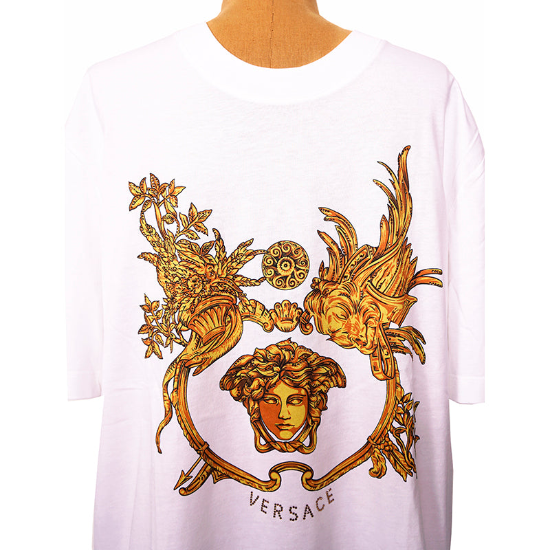 sz XS/3XL NEW $900 VERSACE Men's White MEDUSA CRYSTAL BAROQUE LOGO Crew Neck T-SHIRT
