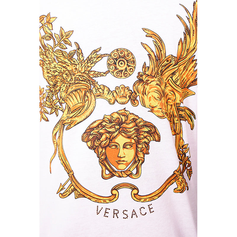 sz XS/3XL NEW $900 VERSACE Men's White MEDUSA CRYSTAL BAROQUE LOGO Crew Neck T-SHIRT