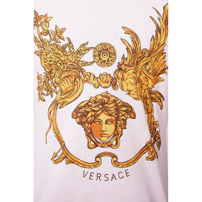 sz XS/3XL NEW $900 VERSACE Men's White MEDUSA CRYSTAL BAROQUE LOGO Crew Neck T-SHIRT