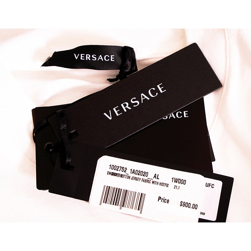 sz XS/3XL NEW $900 VERSACE Men's White MEDUSA CRYSTAL BAROQUE LOGO Crew Neck T-SHIRT