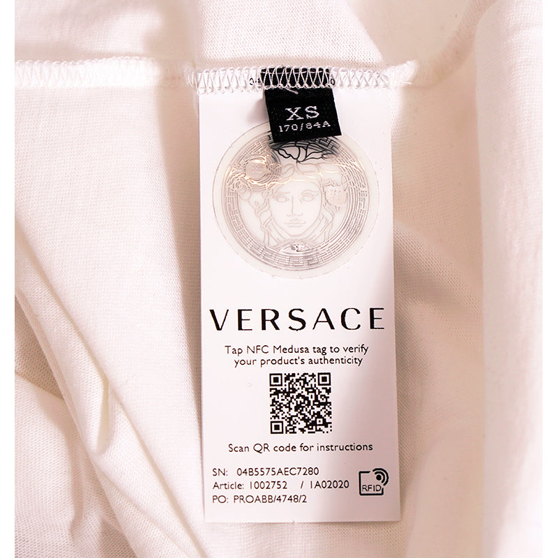 sz XS/3XL NEW $900 VERSACE Men's White MEDUSA CRYSTAL BAROQUE LOGO Crew Neck T-SHIRT