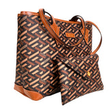 NEW $925 VERSACE Caramel LA GRECA Signature Small Open Top TOTE BAG w/ POUCH