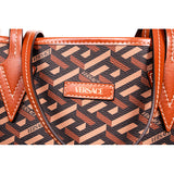 NEW $925 VERSACE Caramel LA GRECA Signature Small Open Top TOTE BAG w/ POUCH